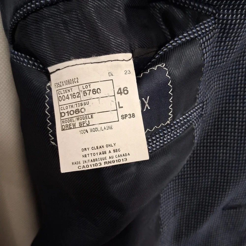 Cremieux Sport Coat Mens 46L Blue Birdseye Loro Piana Wool Blazer Double Vent
